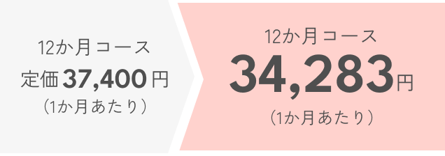 12か月コース 定価37,400円 (1回あたり)が34,283円に割引