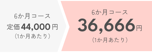 6か月コース 定価44,000円 (1回あたり)が36,666円に割引